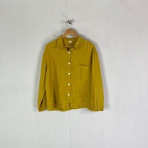 Summer and Storm Flax Linen Pajama Button Up Top in Mustard Yellow